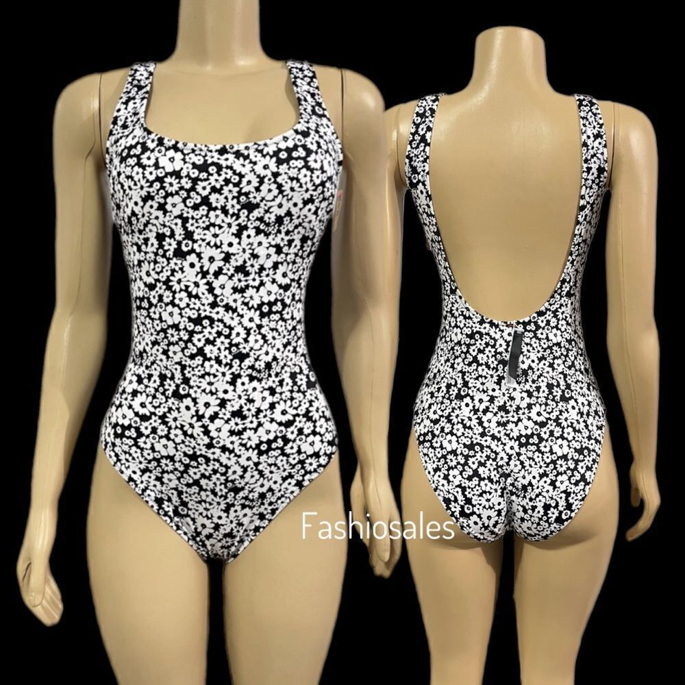 Victorias Secret Pink Active Gym to Swim One-piece Swimsuit Black & White Large